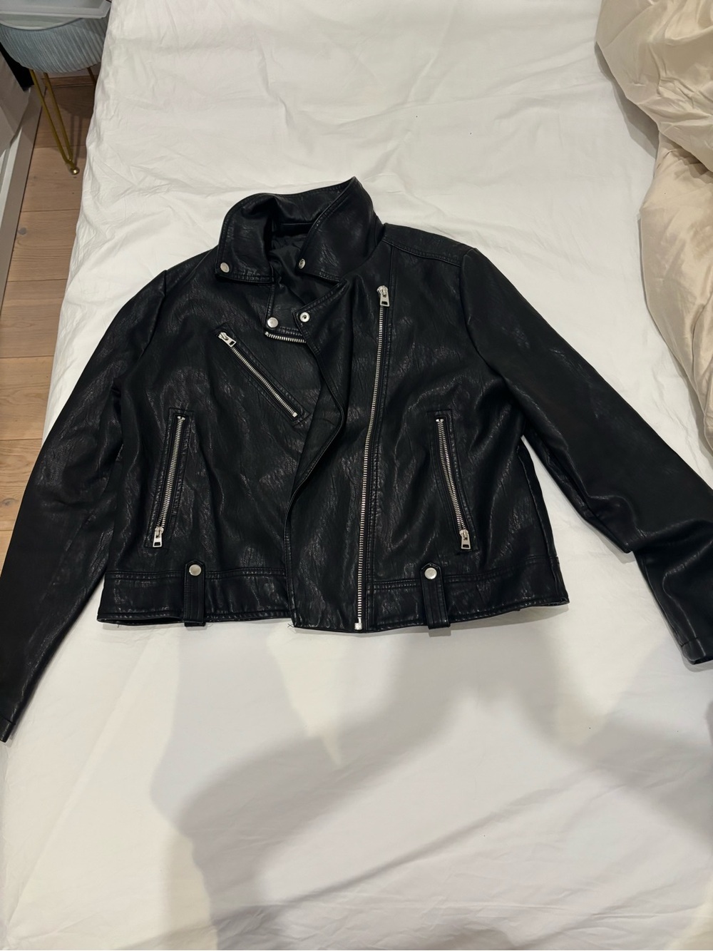 Topshop Women's Black Faux Leather Moto Jacket with Zip Details